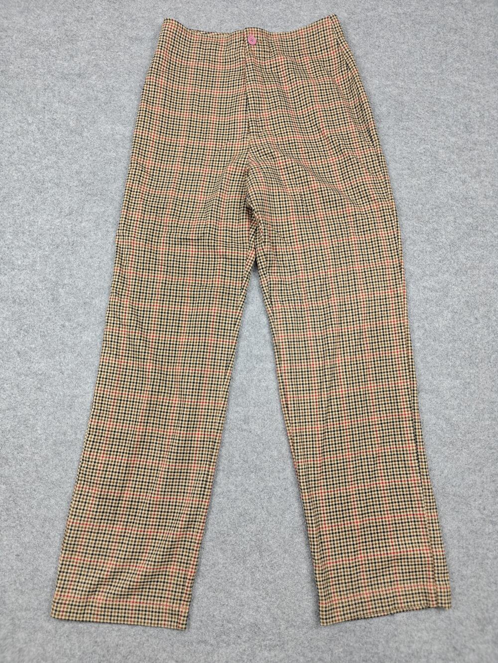 John Galt Pants Teens S Brown Plaid Tweed Dress Zip Pockets Stretch Casual